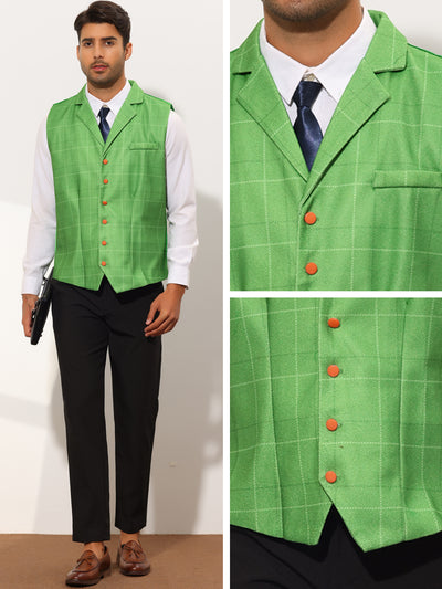Men's Plaid Suit Vest Slim Fit Sleeveless Business Checked Waistcoat