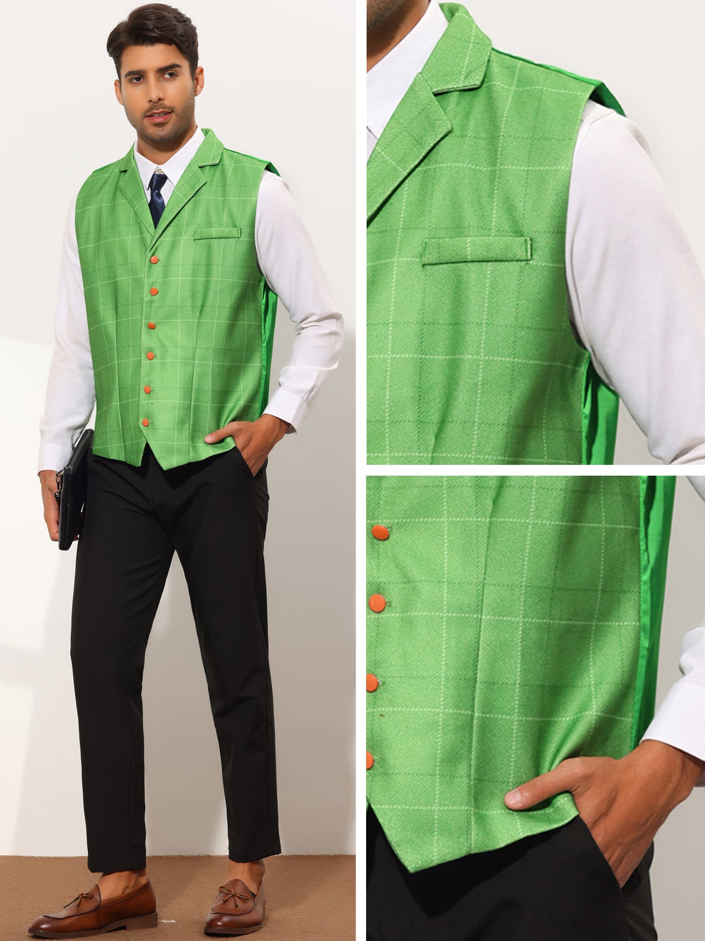 Bublédon Men's Plaid Suit Vest Slim Fit Sleeveless Business Checked Waistcoat