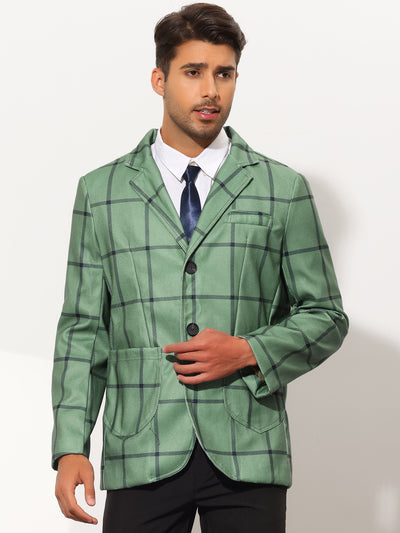 Men's Checked Blazer Notched Lapel Two Button Plaid Suit Jacket Sports Coat
