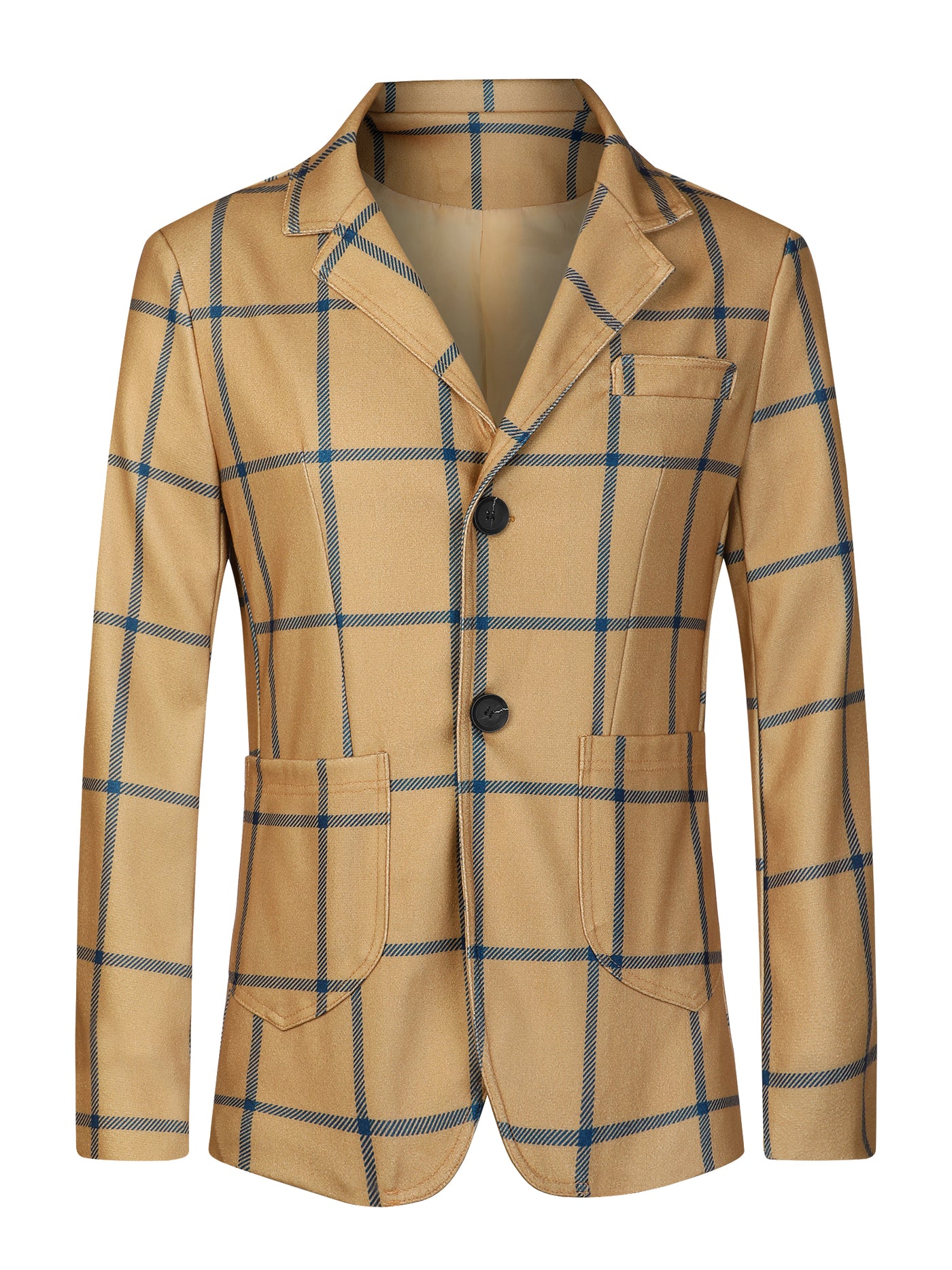 Bublédon Men's Checked Blazer Notched Lapel Two Button Plaid Suit Jacket Sports Coat