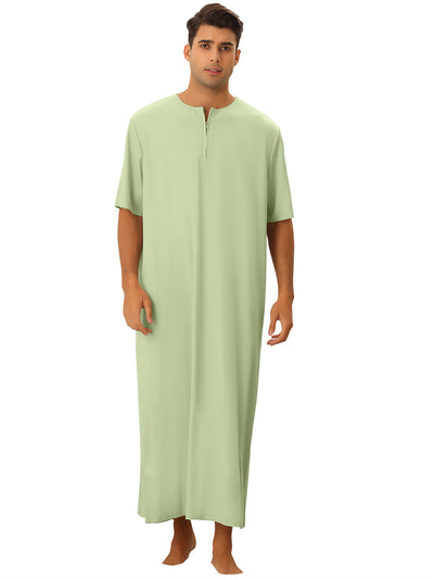 Men's Solid Color Nightshirts Short Sleeve Zipper Loose Fit Pajamas Nightgown