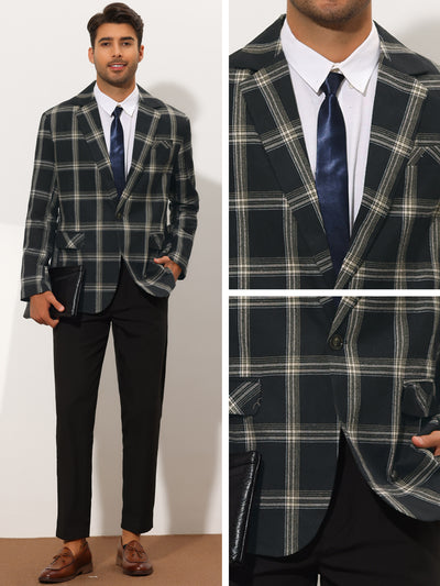 Men's Plaid Sports Coat Notched Lapel Slim Fit One Button Wedding Prom Checked Blazer