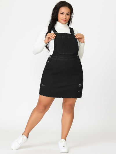 Chic Ripped Denim Plus Size Suspender Overall Skirt