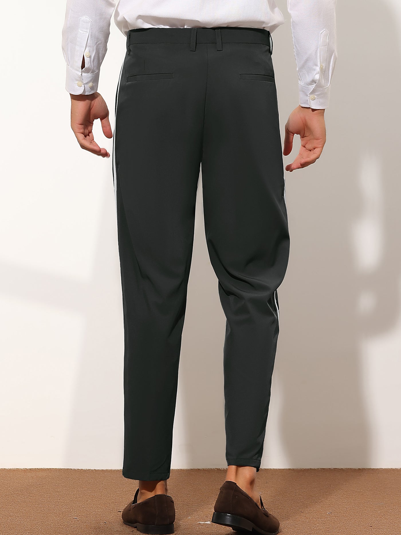Bublédon Men's Contrast Color Flat Front Panel Striped Dress Pants
