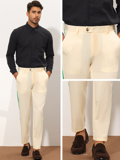 Men's Contrast Color Flat Front Panel Striped Dress Pants