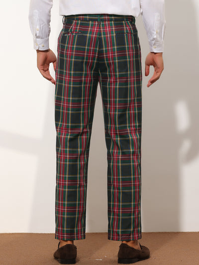 Men's Plaid Straight Fit Flat Front Checked Trousers Pants