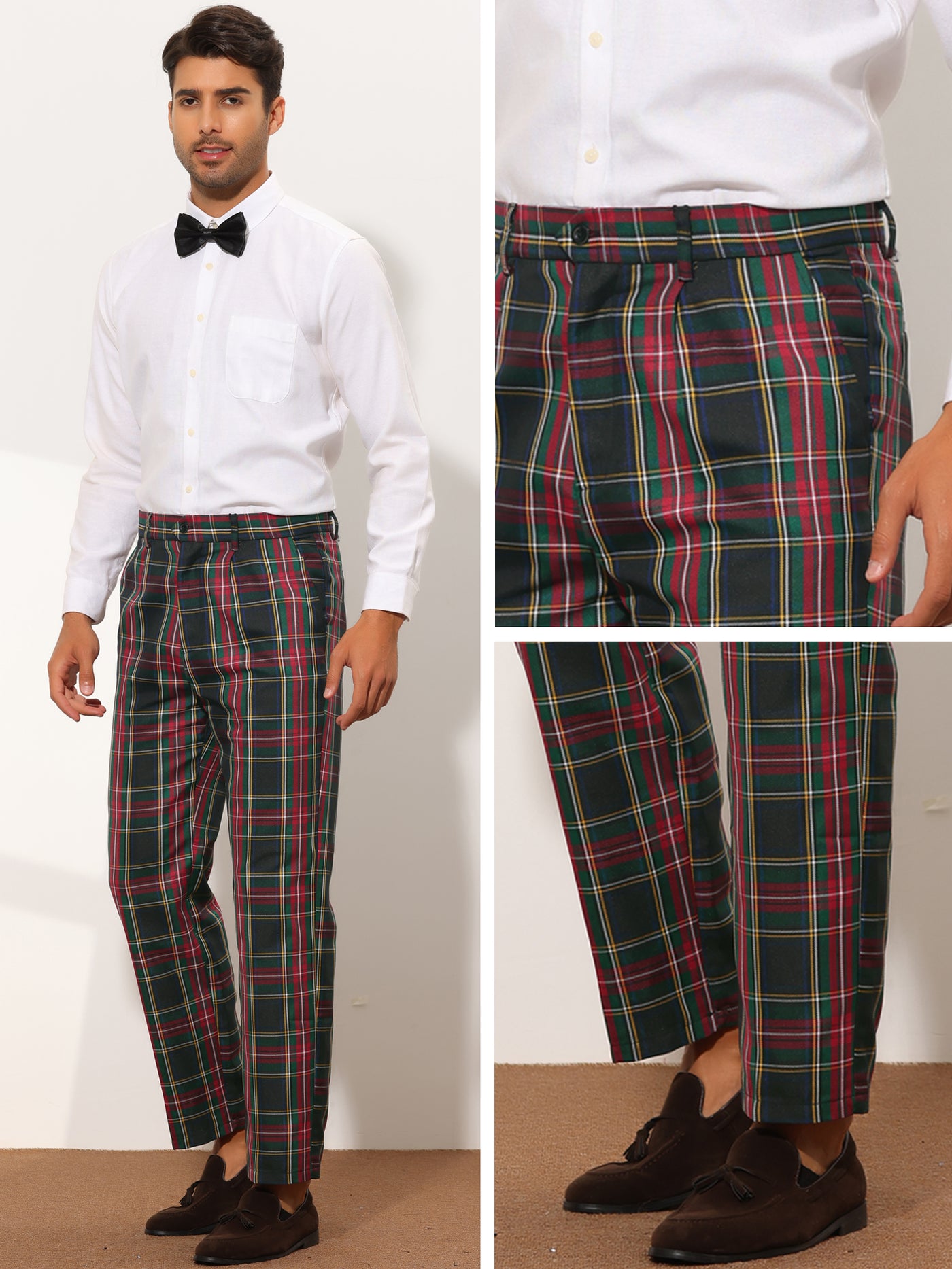 Bublédon Men's Plaid Straight Fit Flat Front Checked Trousers Pants