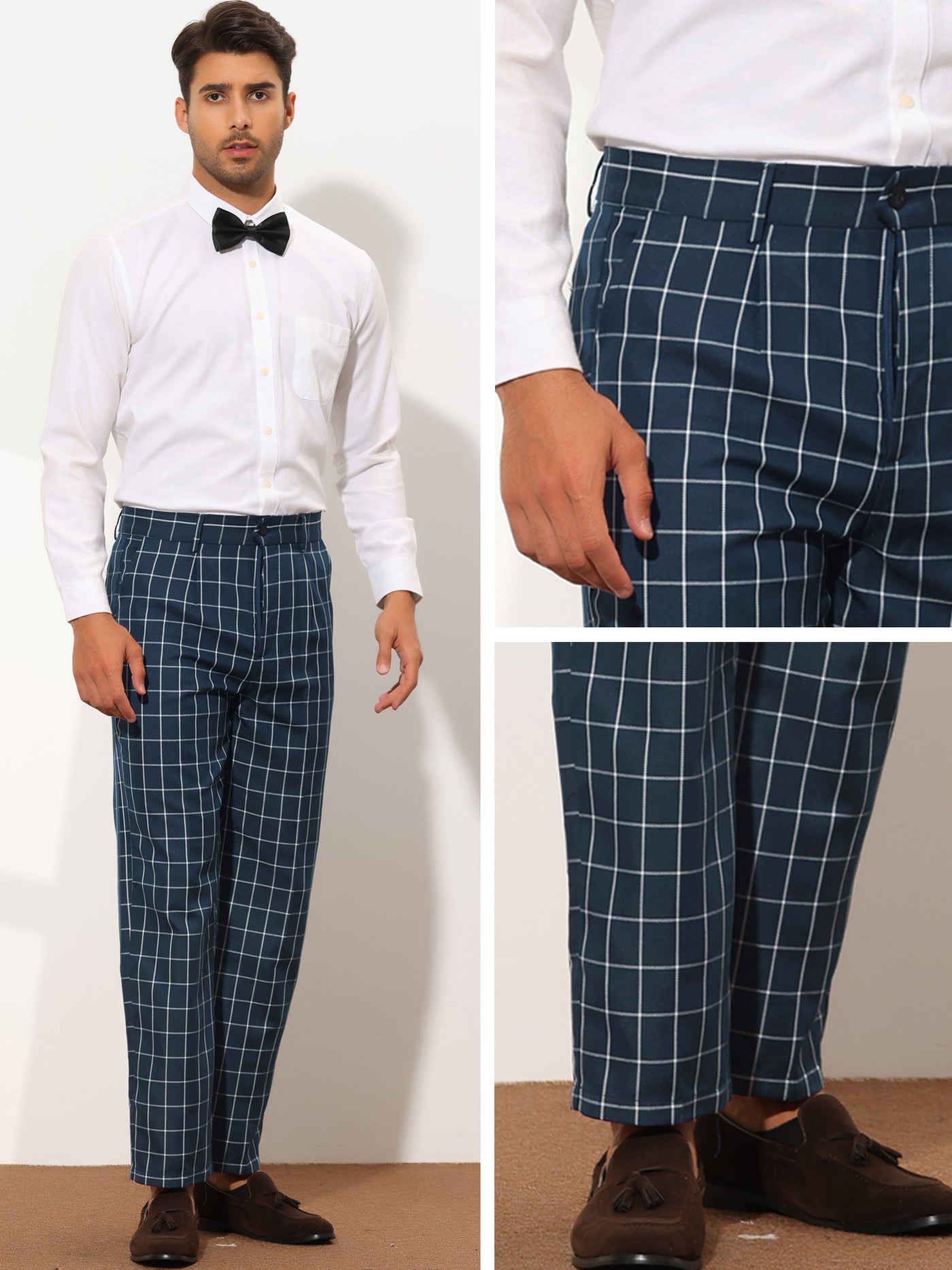 Bublédon Men's Plaid Straight Fit Flat Front Checked Trousers Pants
