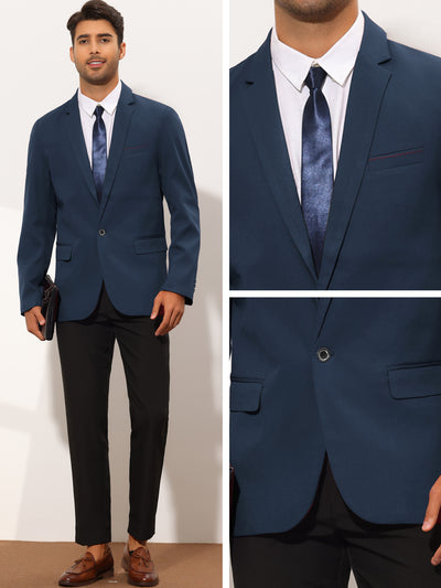 Men's Slim Fit Solid Color Notch Lapel One Button Formal Blazer
