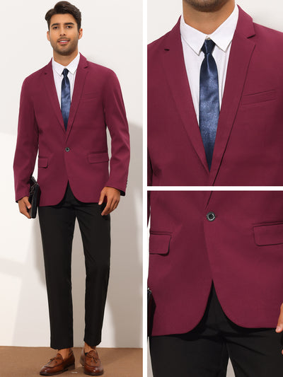 Men's Slim Fit Solid Color Notch Lapel One Button Formal Blazer