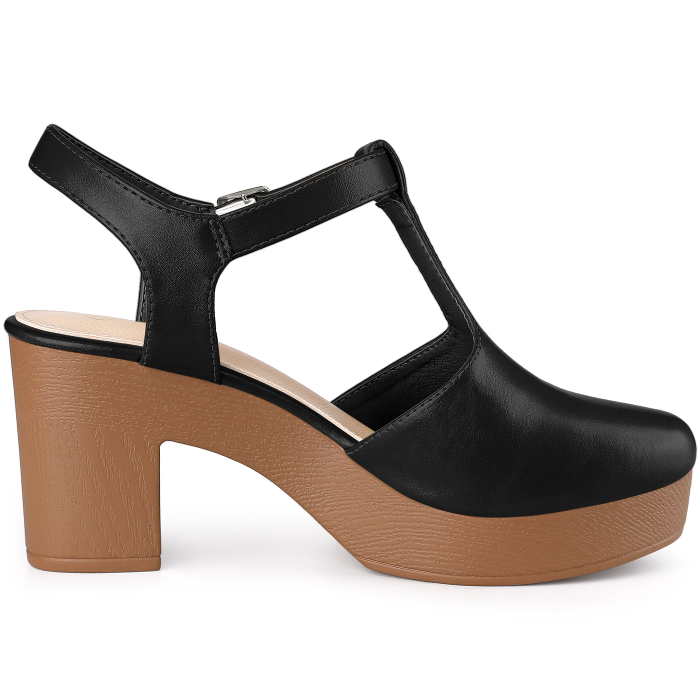 Bublédon Platform T-Strap Clog Shoes Chunky Heels Sandals for Women