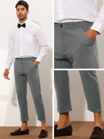 Men's Striped CroppedSlim Fit Flat Front Office Business Dress Pants