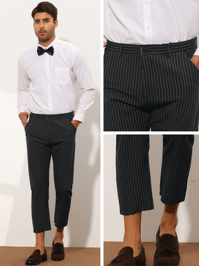 Men's Striped CroppedSlim Fit Flat Front Office Business Dress Pants