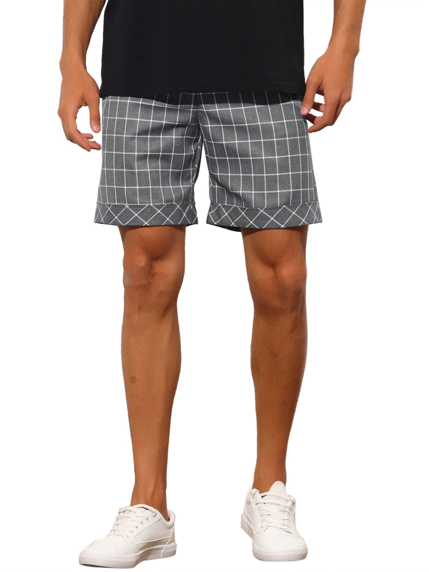 Bublédon Plaid Men's Flat Front Checked Pattern Office Formal Shorts