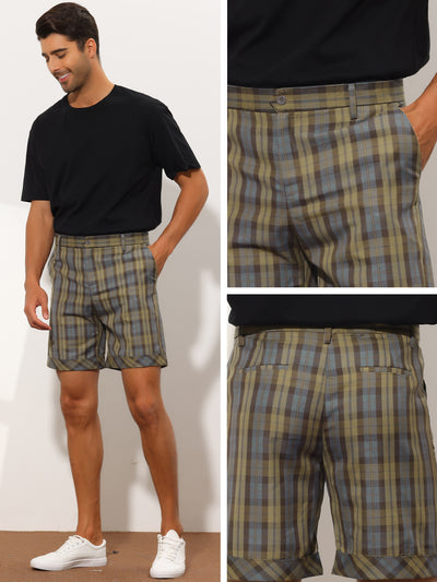 Plaid Men's Flat Front Checked Pattern Office Formal Shorts