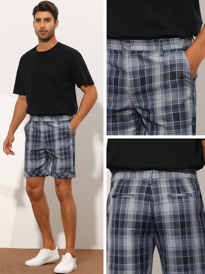 Plaid Men's Flat Front Checked Pattern Office Formal Shorts
