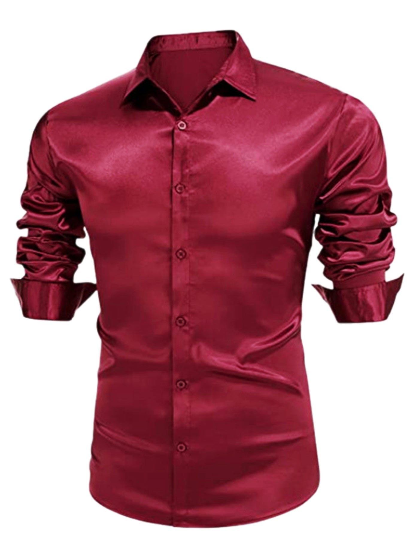 Bublédon Men's Satin Point Collar Long Sleeve Button Solid Prom Shirts