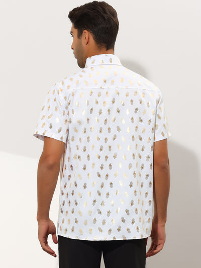 Pineapple Shiny Printed Short Sleeve Dress Shirts