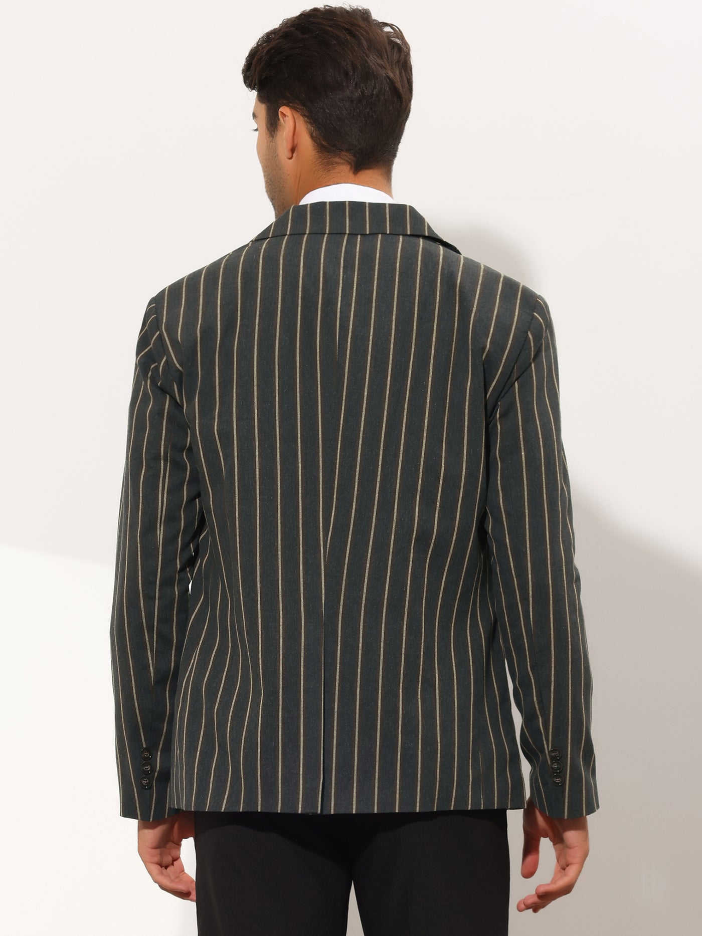 Bublédon Men's Contrasting Color Striped Notched Lapel Single Breasted Blazer