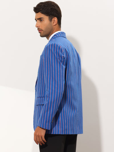 Men's Contrasting Color Striped Notched Lapel Single Breasted Blazer