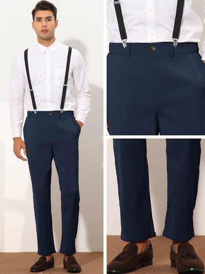 Men's Cropped Flat Front Casual Solid Tapered Suspender Pants