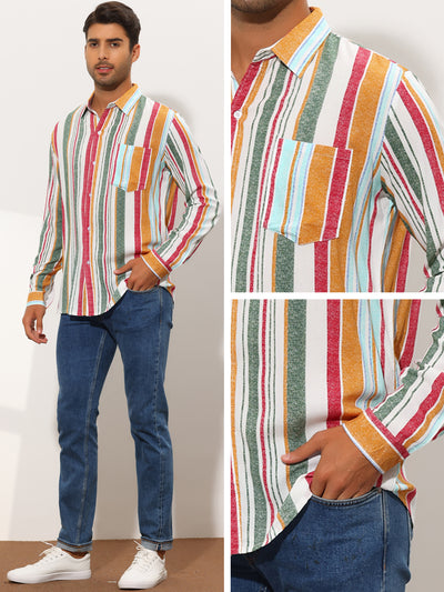 Men's Striped Pointed Collar Long Sleeve Button Casual Shirts