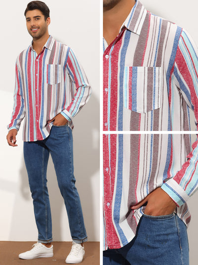 Men's Striped Pointed Collar Long Sleeve Button Casual Shirts