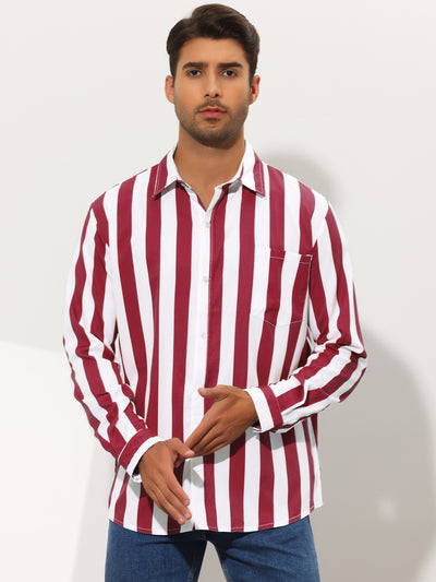 Men's Striped Shirt Long Sleeve Button Down Color Block Shirts