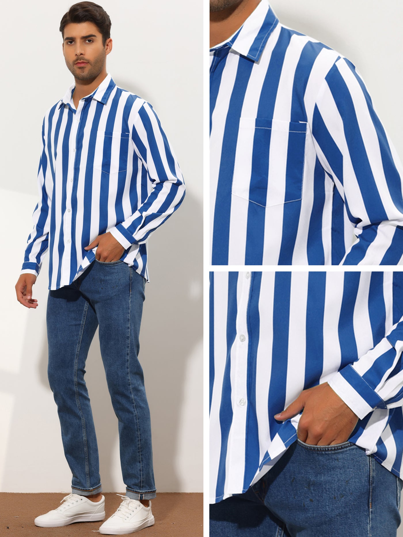 Bublédon Men's Striped Shirt Long Sleeve Button Down Color Block Shirts