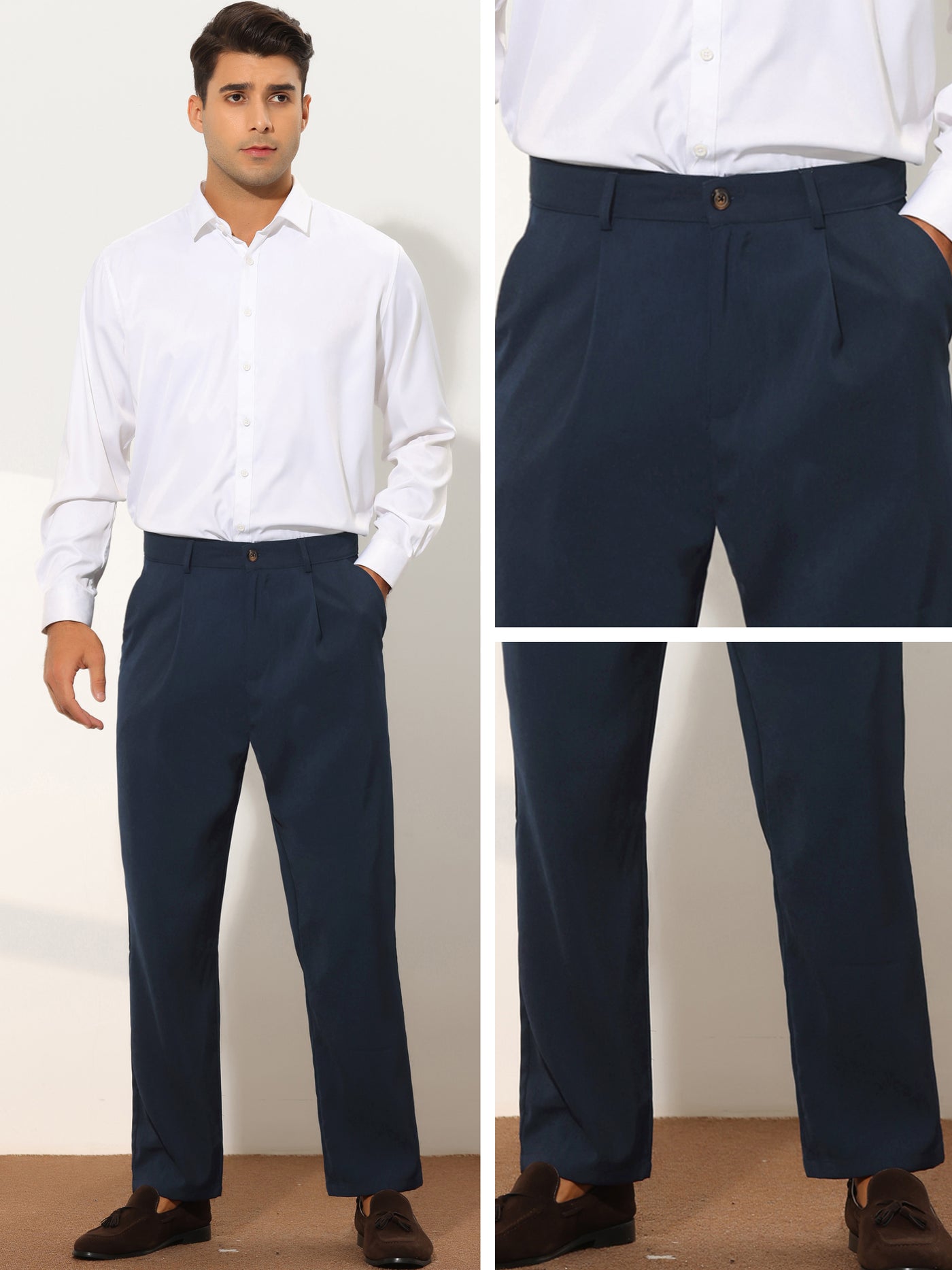 Bublédon Men's Cropped Regular Fit Pleated Front Ankle Length Suit Dress Pants