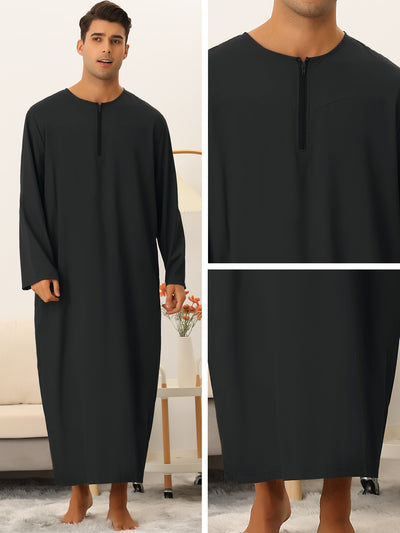 Men's Nightshirt Long Sleeves Round Neck Loose-Fit Loungewear Pajamas Gown