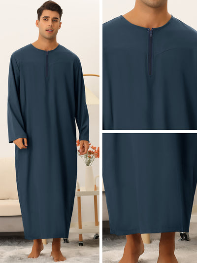 Men's Nightshirt Long Sleeves Round Neck Loose-Fit Loungewear Pajamas Gown