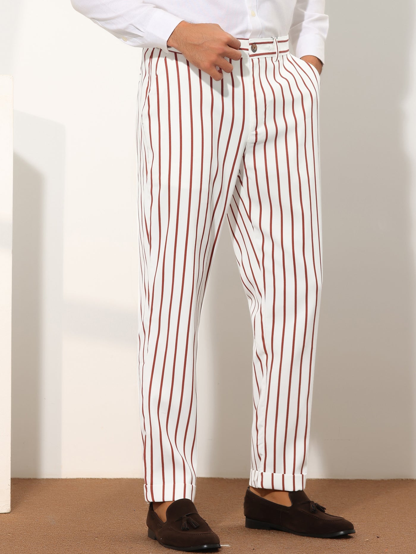 Bublédon Men's Striped Regular Fit Flat Front Business Tapered Pants