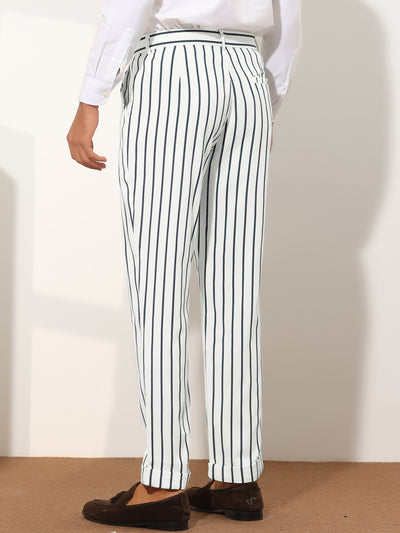 Men's Striped Regular Fit Flat Front Business Tapered Pants