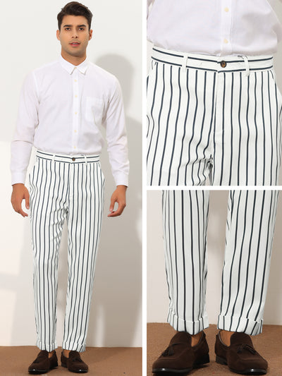 Men's Striped Regular Fit Flat Front Business Tapered Pants