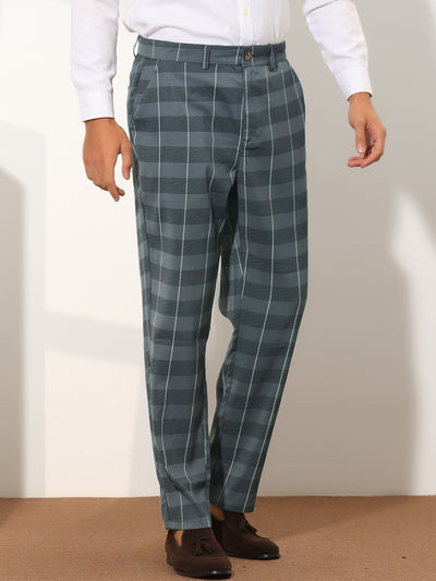 Men's Plaid Casual Slim Fit Lightweight Tapered Checked Pants