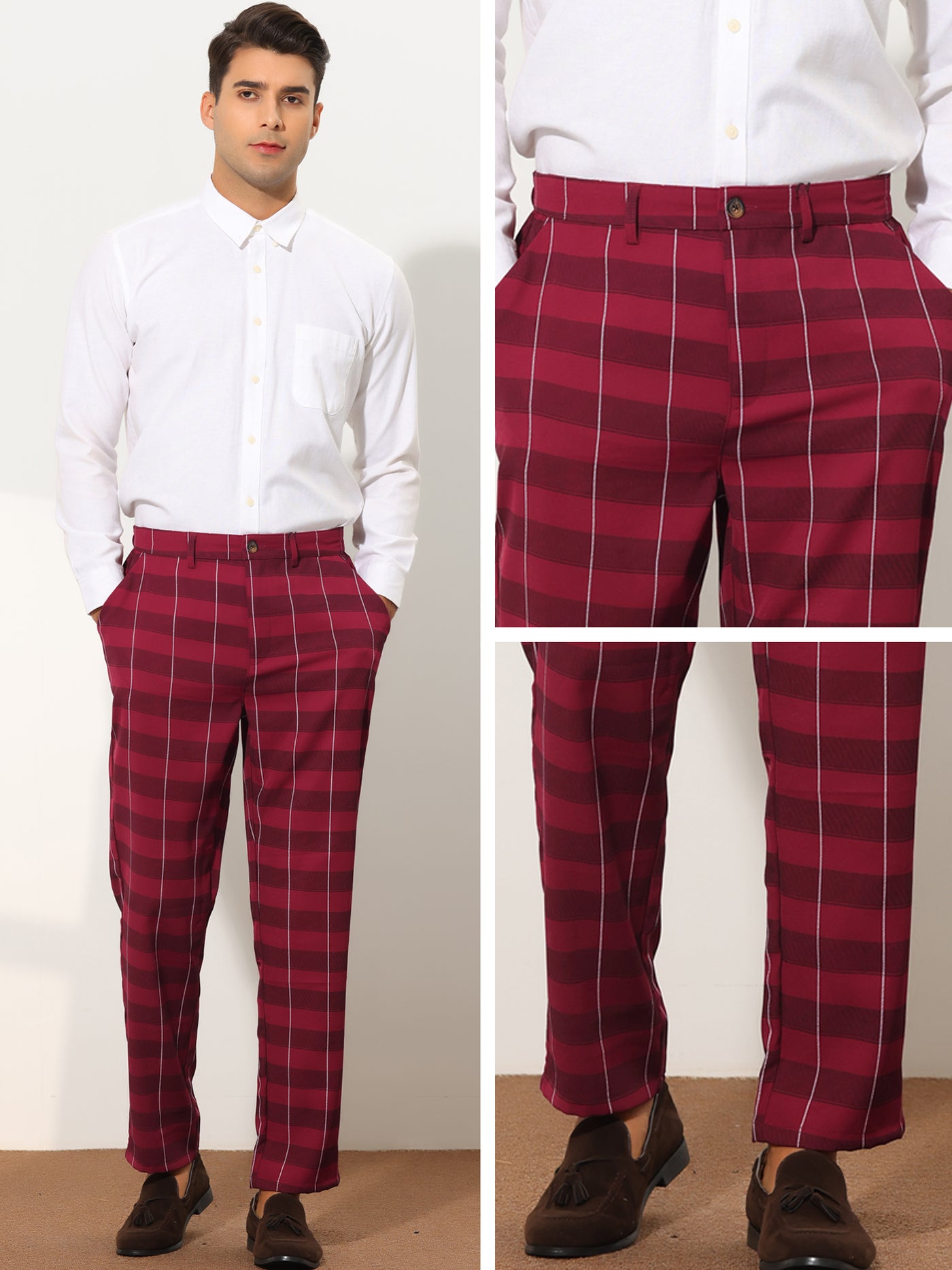 Bublédon Men's Plaid Casual Slim Fit Lightweight Tapered Checked Pants