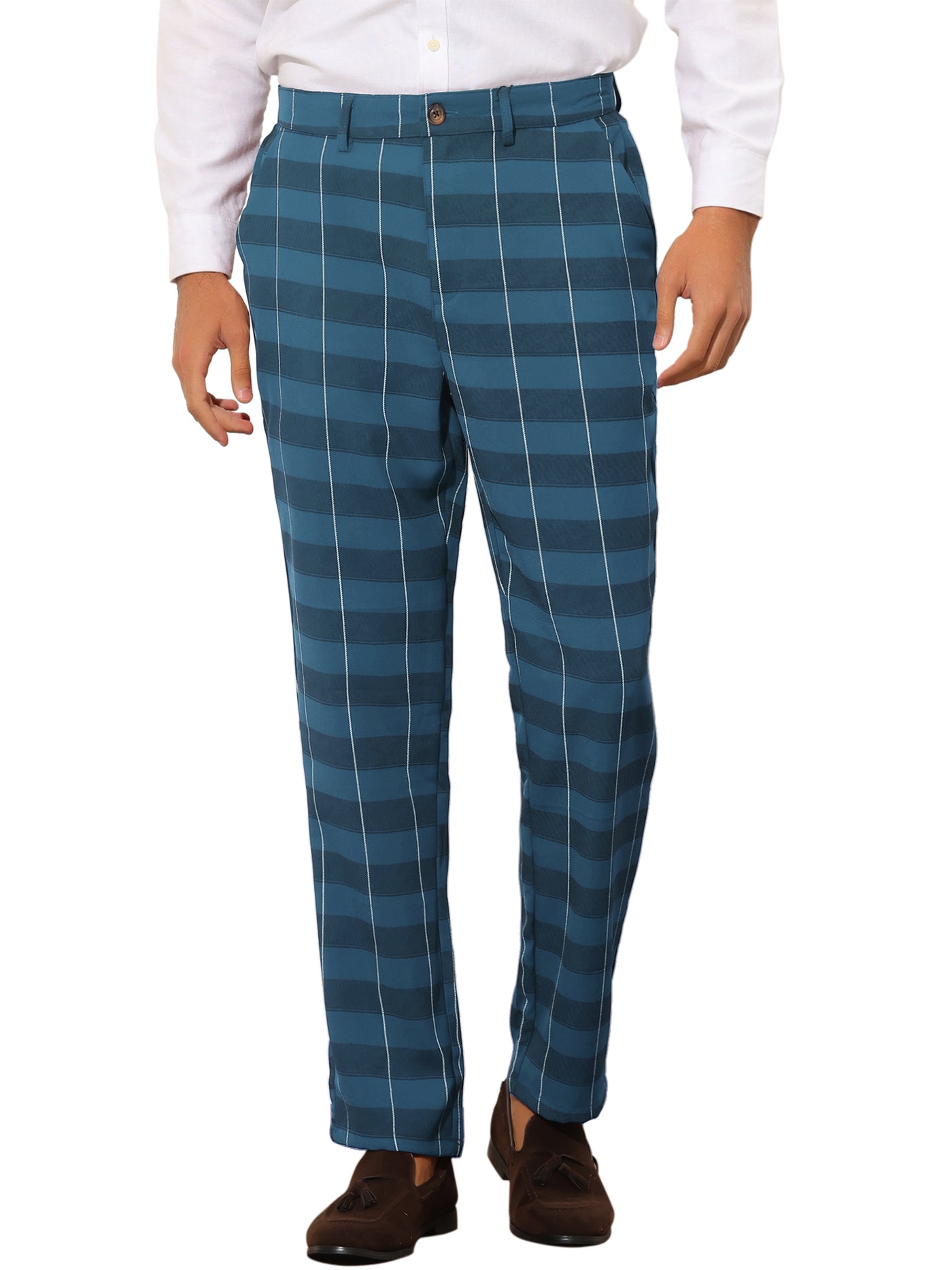 Bublédon Men's Plaid Casual Slim Fit Lightweight Tapered Checked Pants