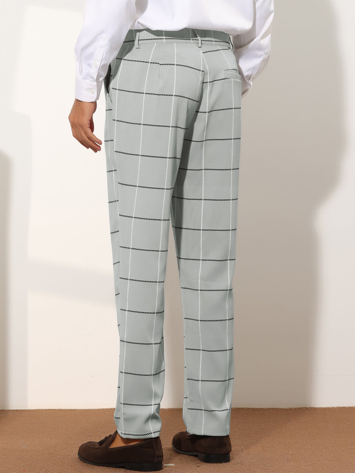 Bublédon Plaid Dress Pants for Men's Regular Fit Tapered Checked Business Trousers