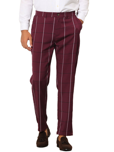 Plaid Dress Pants for Men's Regular Fit Tapered Checked Business Trousers