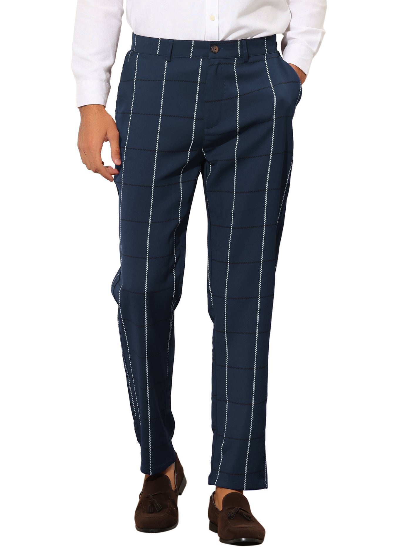Bublédon Plaid Dress Pants for Men's Regular Fit Tapered Checked Business Trousers