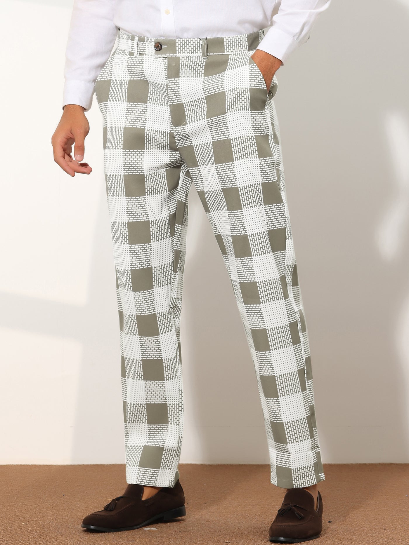 Bublédon Men's Plaid Regular Fit Contrast Color Casual Business Checked Pants