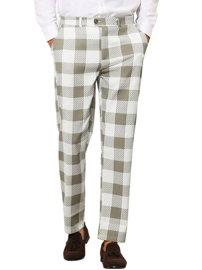 Men's Plaid Regular Fit Contrast Color Casual Business Checked Pants