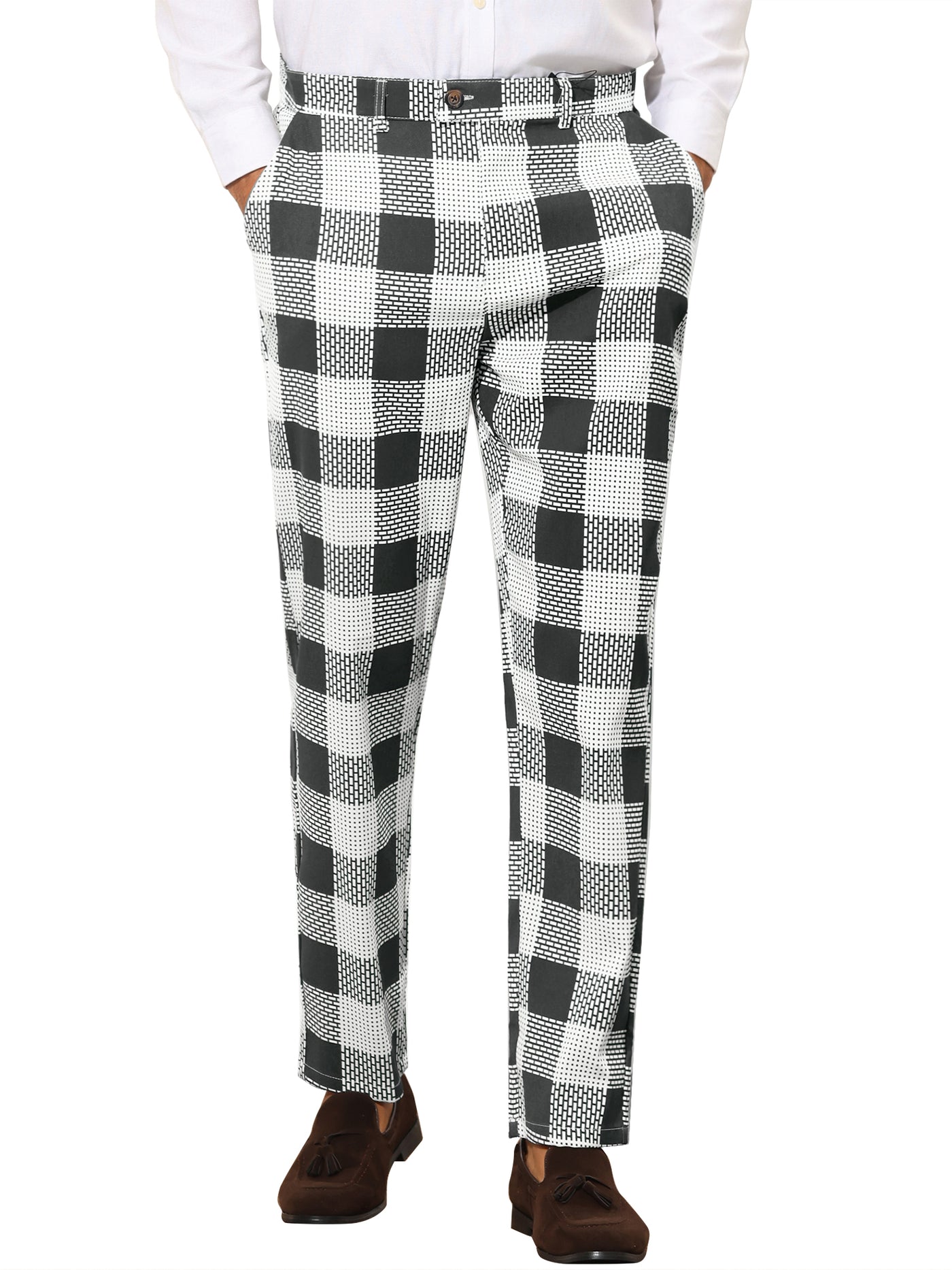 Bublédon Men's Plaid Regular Fit Contrast Color Casual Business Checked Pants