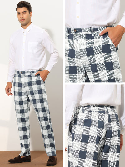 Men's Plaid Regular Fit Contrast Color Casual Business Checked Pants