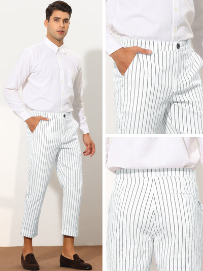 Men's Striped Slim Fit Flat Front Cropped Ankle Length Office Dress Pants