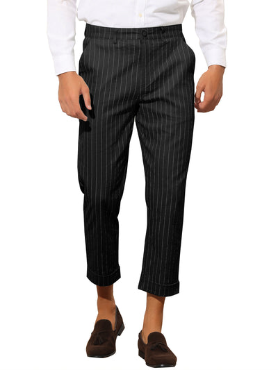 Men's Striped Slim Fit Flat Front Cropped Ankle Length Office Dress Pants