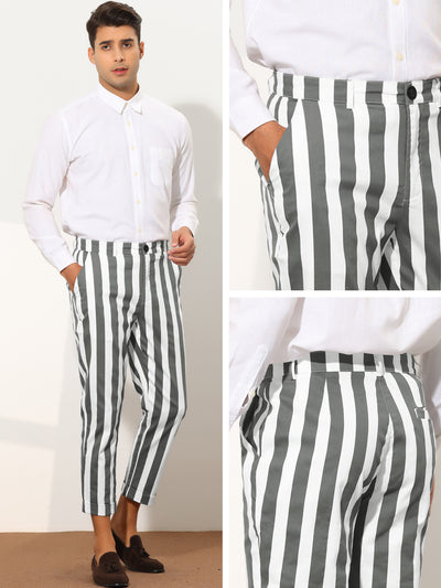 Men's Striped Slim Fit Flat Front Tapered Office Cropped Pants