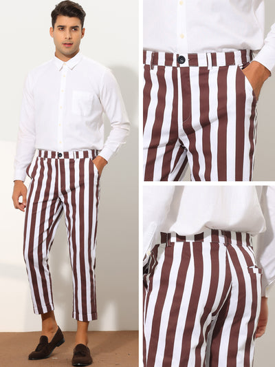 Men's Striped Slim Fit Flat Front Tapered Office Cropped Pants