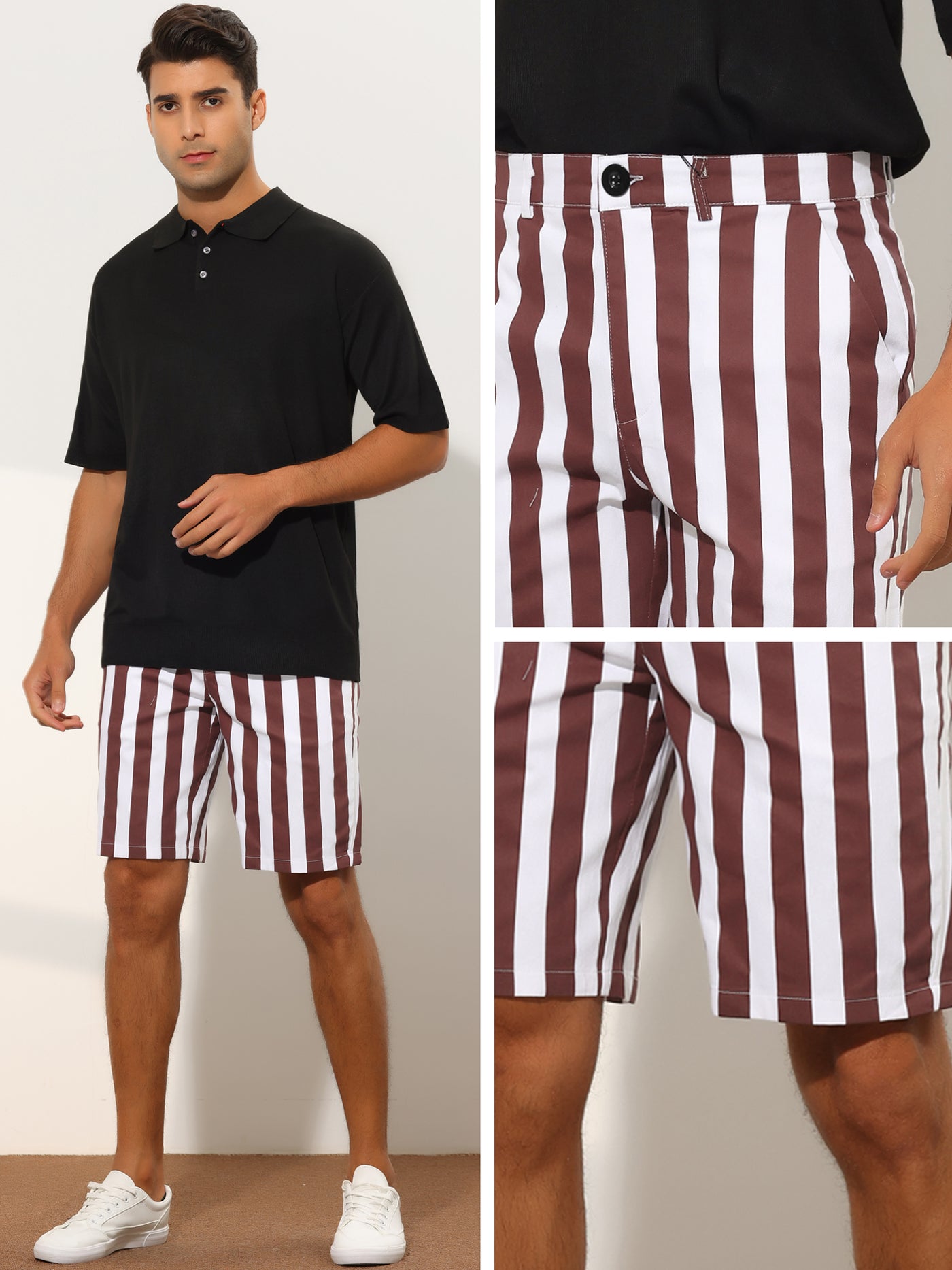 Bublédon Men's Summer Striped Regular Fit Business Flat Front Chino Shorts